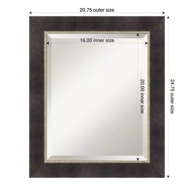 Specchio da parete per bagno Odin, anticato, bronzo, con cornice smussata in legno