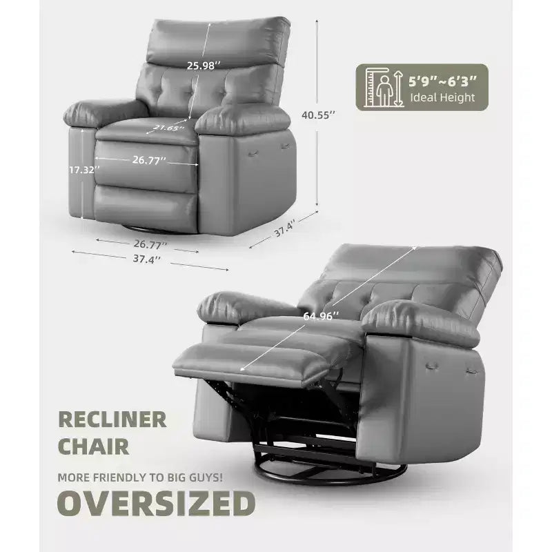27 pollici Poltrona reclinabile oversize con base girevole a 360° e funzione massaggio e riscaldamento (per Soggiorno/Camera da letto/Stanza dei bambini)
