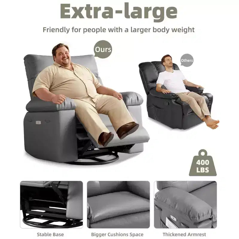 27 pollici Poltrona reclinabile oversize con base girevole a 360° e funzione massaggio e riscaldamento (per Soggiorno/Camera da letto/Stanza dei bambini)