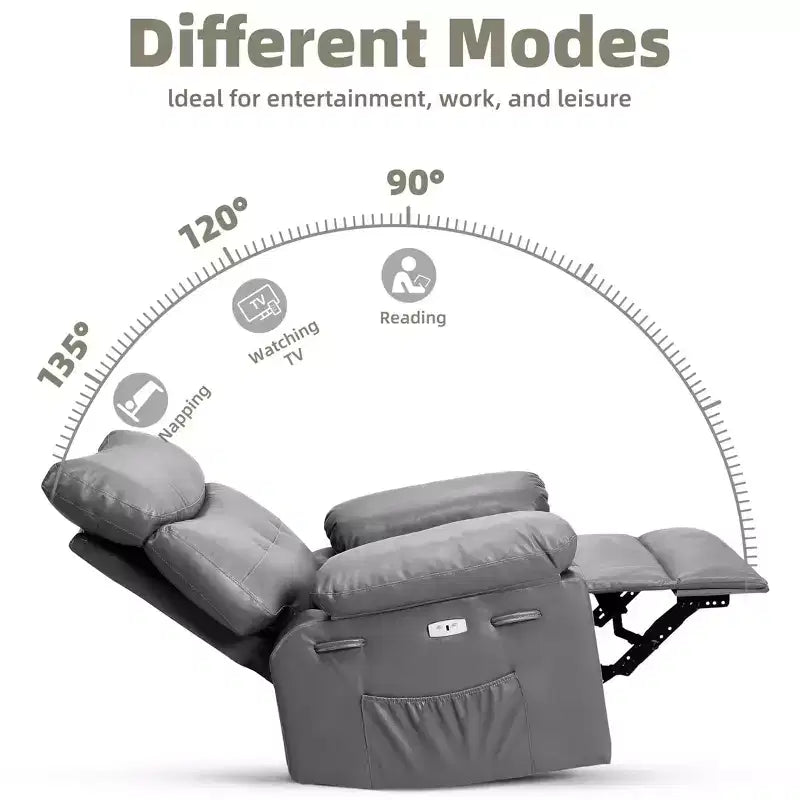 27 pollici Poltrona reclinabile oversize con base girevole a 360° e funzione massaggio e riscaldamento (per Soggiorno/Camera da letto/Stanza dei bambini)