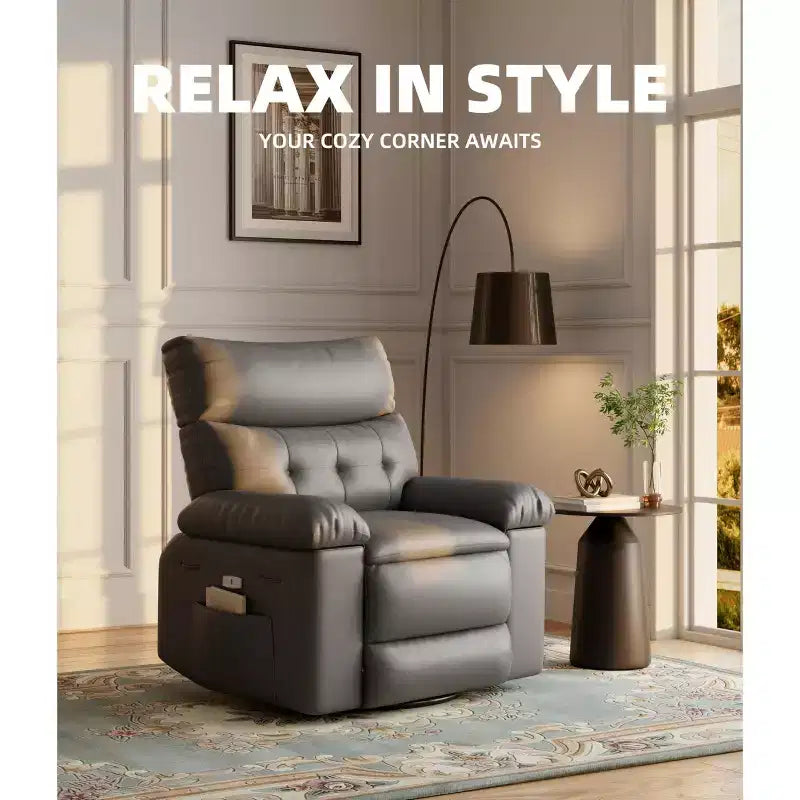 27 pollici Poltrona reclinabile oversize con base girevole a 360° e funzione massaggio e riscaldamento (per Soggiorno/Camera da letto/Stanza dei bambini)