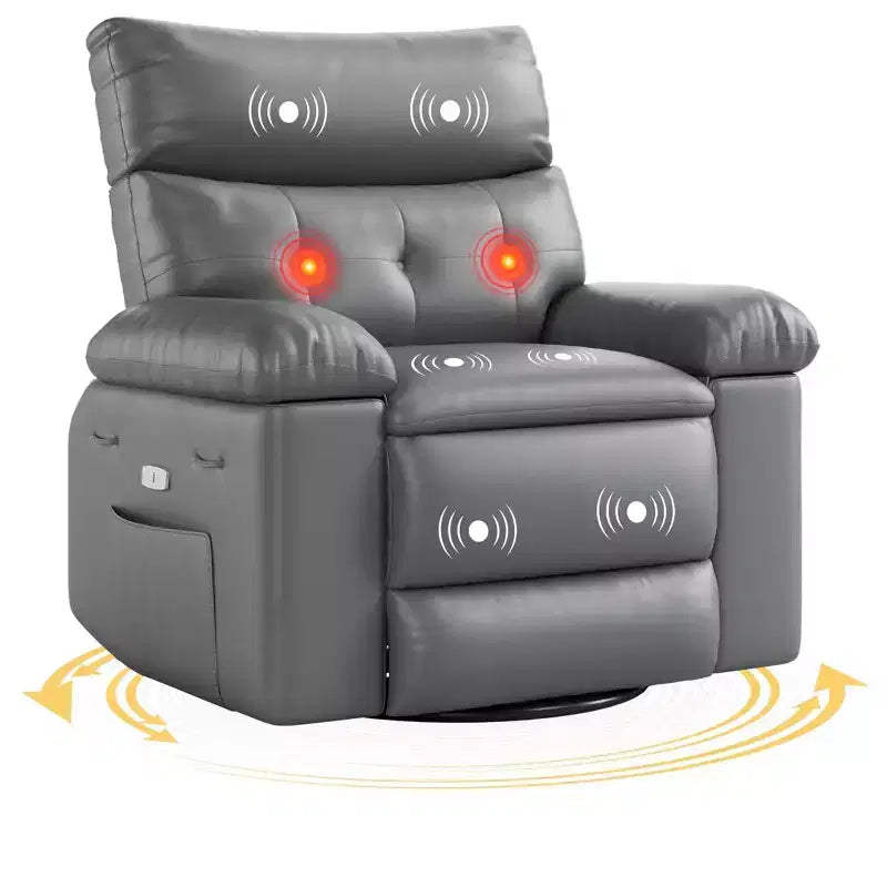 27 pollici Poltrona reclinabile oversize con base girevole a 360° e funzione massaggio e riscaldamento (per Soggiorno/Camera da letto/Stanza dei bambini)