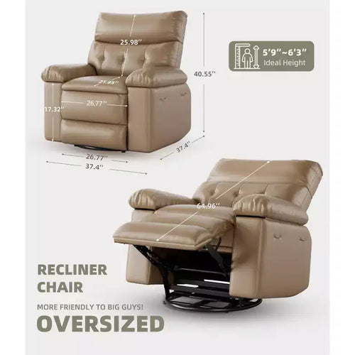 27 pollici Poltrona reclinabile oversize con base girevole a 360° e funzione massaggio e riscaldamento (per Soggiorno/Camera da letto/Stanza dei bambini)