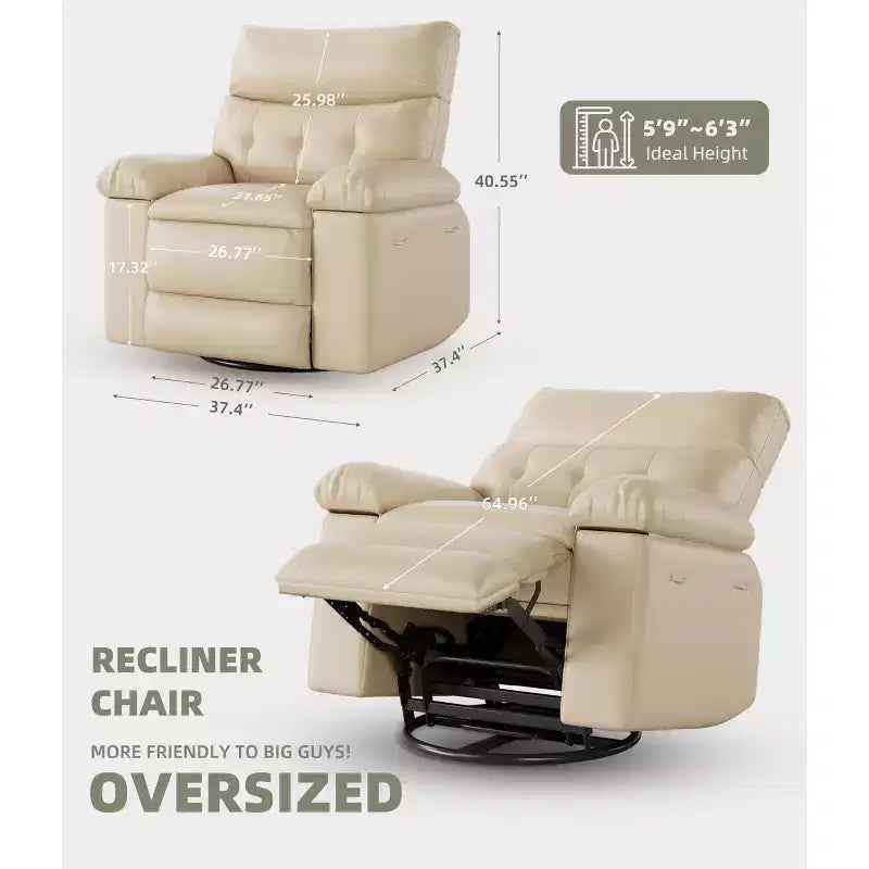 27 pollici Poltrona reclinabile oversize con base girevole a 360° e funzione massaggio e riscaldamento (per Soggiorno/Camera da letto/Stanza dei bambini)