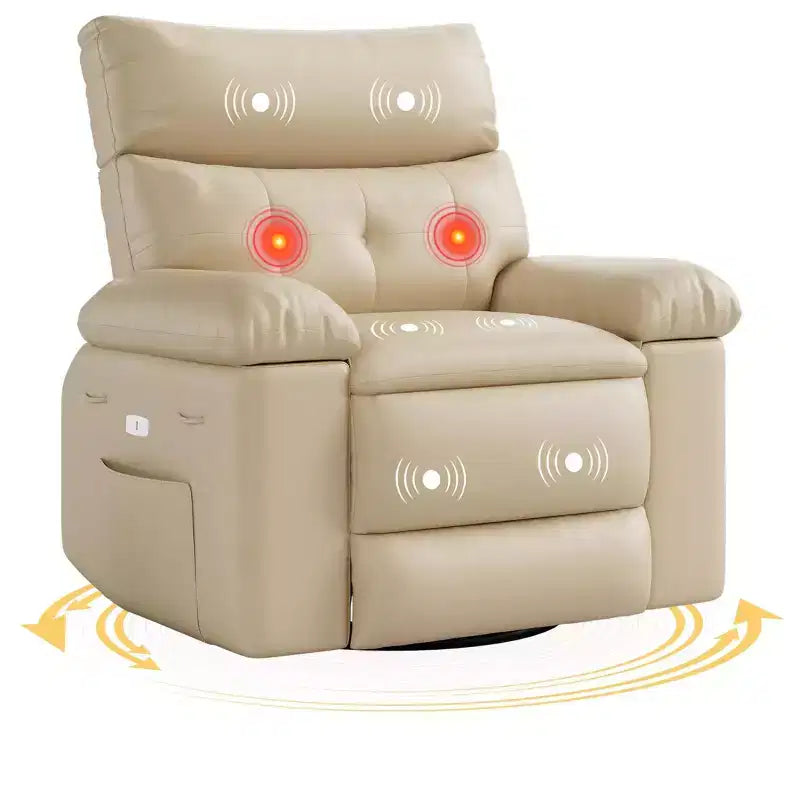 27 pollici Poltrona reclinabile oversize con base girevole a 360° e funzione massaggio e riscaldamento (per Soggiorno/Camera da letto/Stanza dei bambini)