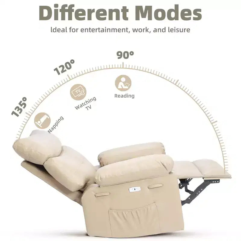 27 pollici Poltrona reclinabile oversize con base girevole a 360° e funzione massaggio e riscaldamento (per Soggiorno/Camera da letto/Stanza dei bambini)