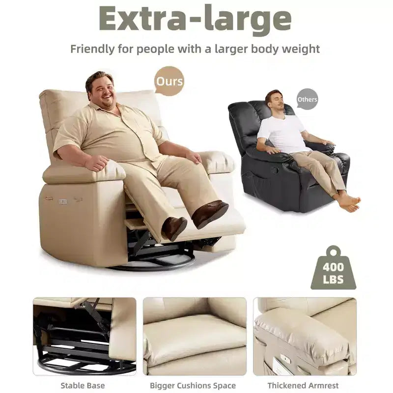 27 pollici Poltrona reclinabile oversize con base girevole a 360° e funzione massaggio e riscaldamento (per Soggiorno/Camera da letto/Stanza dei bambini)