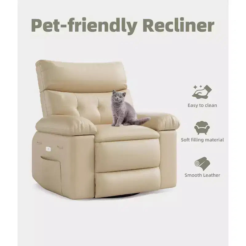 27 pollici Poltrona reclinabile oversize con base girevole a 360° e funzione massaggio e riscaldamento (per Soggiorno/Camera da letto/Stanza dei bambini)