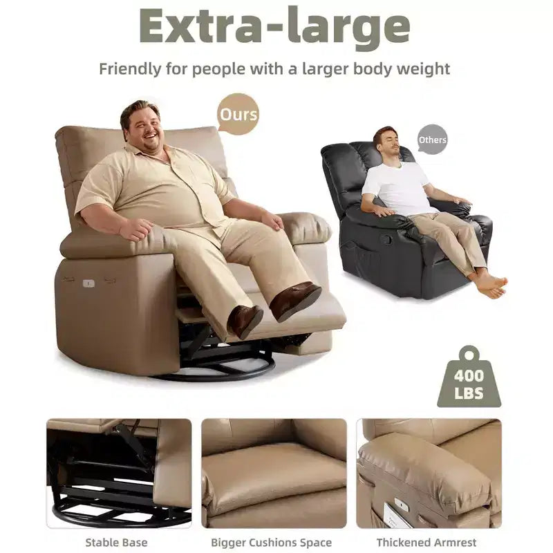 27 pollici Poltrona reclinabile oversize con base girevole a 360° e funzione massaggio e riscaldamento (per Soggiorno/Camera da letto/Stanza dei bambini)