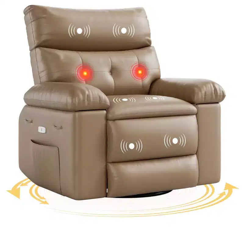 27 pollici Poltrona reclinabile oversize con base girevole a 360° e funzione massaggio e riscaldamento (per Soggiorno/Camera da letto/Stanza dei bambini)