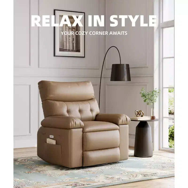 27 pollici Poltrona reclinabile oversize con base girevole a 360° e funzione massaggio e riscaldamento (per Soggiorno/Camera da letto/Stanza dei bambini)