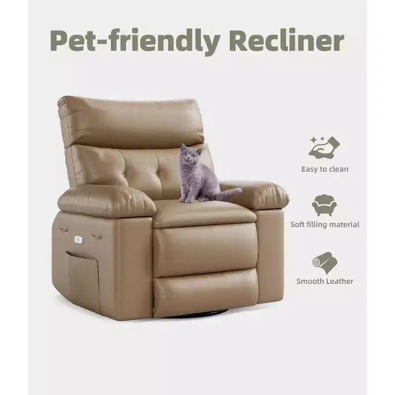 27 pollici Poltrona reclinabile oversize con base girevole a 360° e funzione massaggio e riscaldamento (per Soggiorno/Camera da letto/Stanza dei bambini)