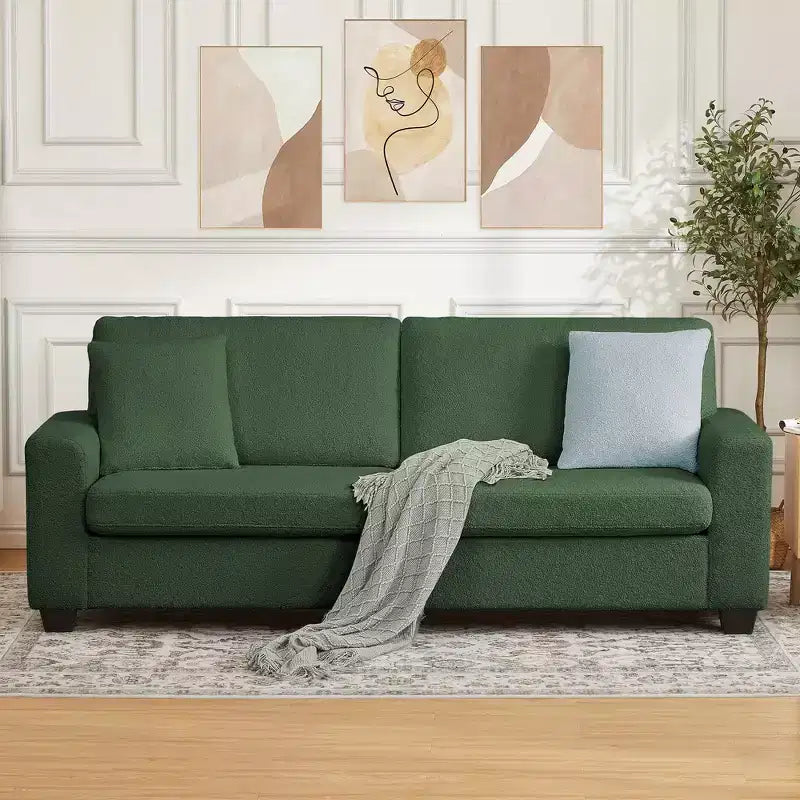 83 Divano da salotto, comodo divano con seduta profonda, divano moderno con braccioli larghi, rivestimento sfoderabile, divano a 3 posti in pile Teddy per camera da letto
