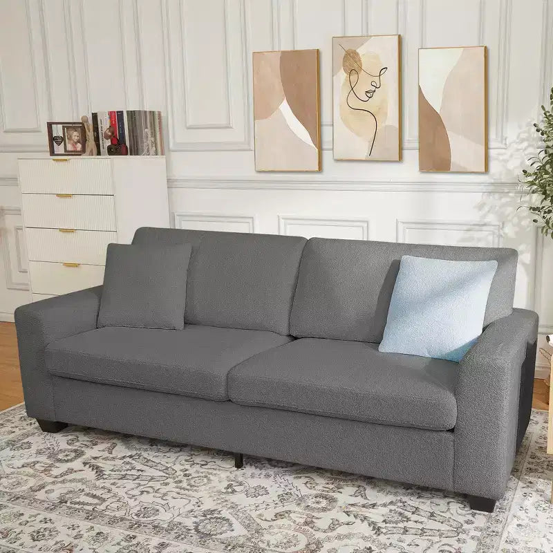 83 Divano da salotto, comodo divano con seduta profonda, divano moderno con braccioli larghi, rivestimento sfoderabile, divano a 3 posti in pile Teddy per camera da letto