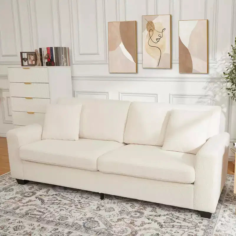 83 Divano da salotto, comodo divano con seduta profonda, divano moderno con braccioli larghi, rivestimento sfoderabile, divano a 3 posti in pile Teddy per camera da letto