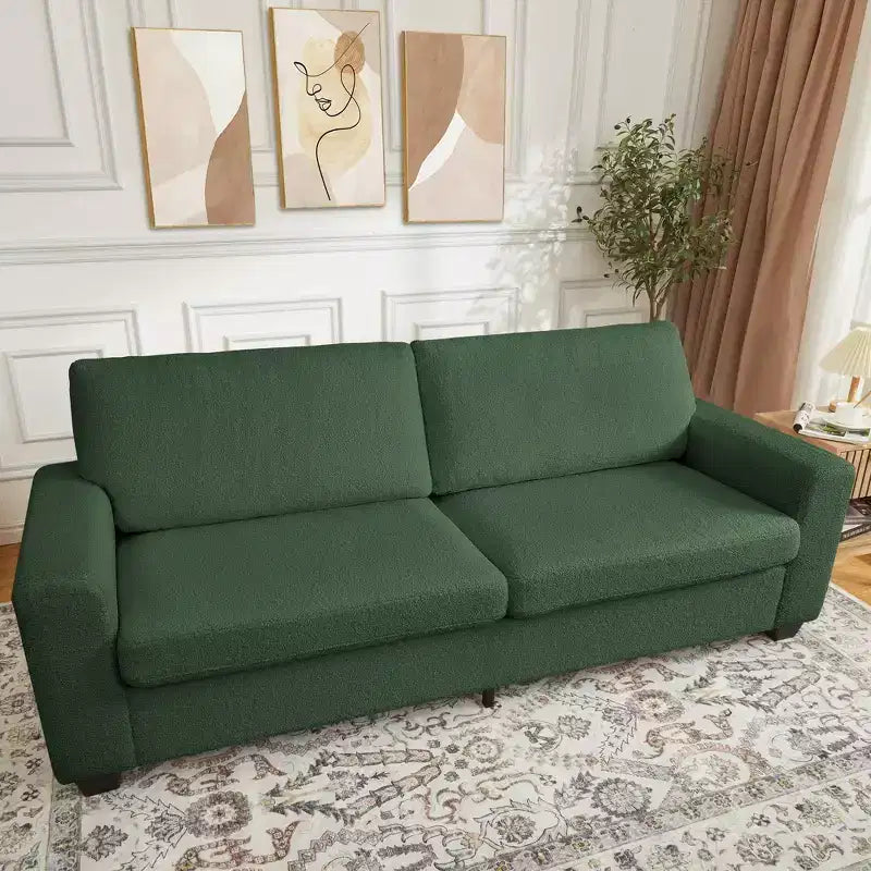 83 Divano da salotto, comodo divano con seduta profonda, divano moderno con braccioli larghi, rivestimento sfoderabile, divano a 3 posti in pile Teddy per camera da letto