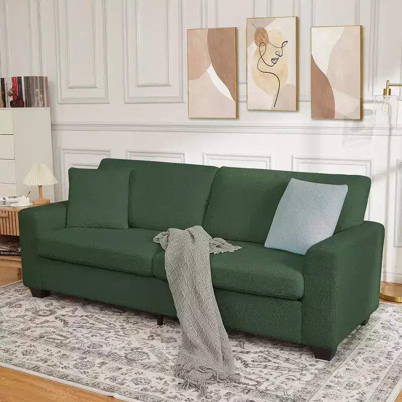 83 Divano da salotto, comodo divano con seduta profonda, divano moderno con braccioli larghi, rivestimento sfoderabile, divano a 3 posti in pile Teddy per camera da letto