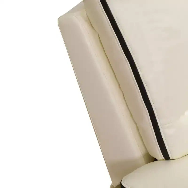 Poltrona reclinabile elettrica in pelle rigenerata con ricarica USB e schienale regolabile per soggiorno, bianco sporco