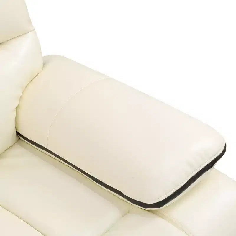 Poltrona reclinabile elettrica in pelle rigenerata con ricarica USB e schienale regolabile per soggiorno, bianco sporco