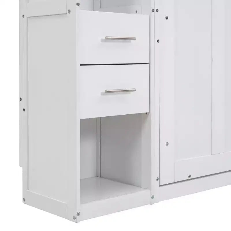 Letto a scomparsa Murphy con armadietti e armadi portaoggetti, ripiani, letto a piattaforma a parete pieghevole in legno con contenitore, bianco