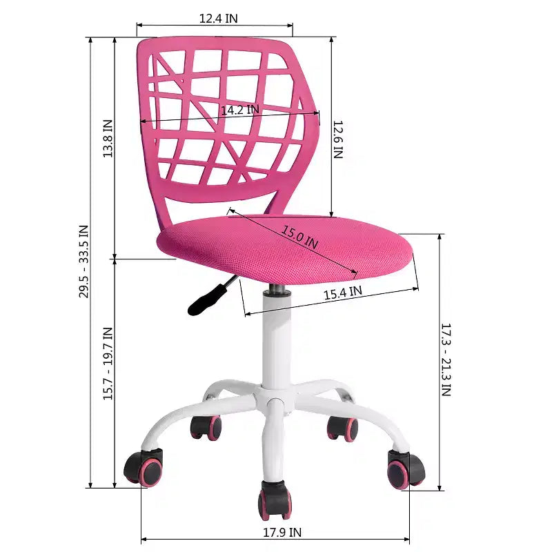 Sedia da scrivania, Sedia da ufficio regolabile per computer con schienale in plastica e sedile imbottito, Sedia girevole con ruote, Rosa
