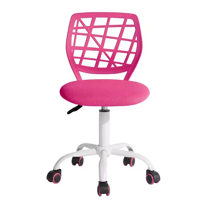 Sedia da scrivania, Sedia da ufficio regolabile per computer con schienale in plastica e sedile imbottito, Sedia girevole con ruote, Rosa