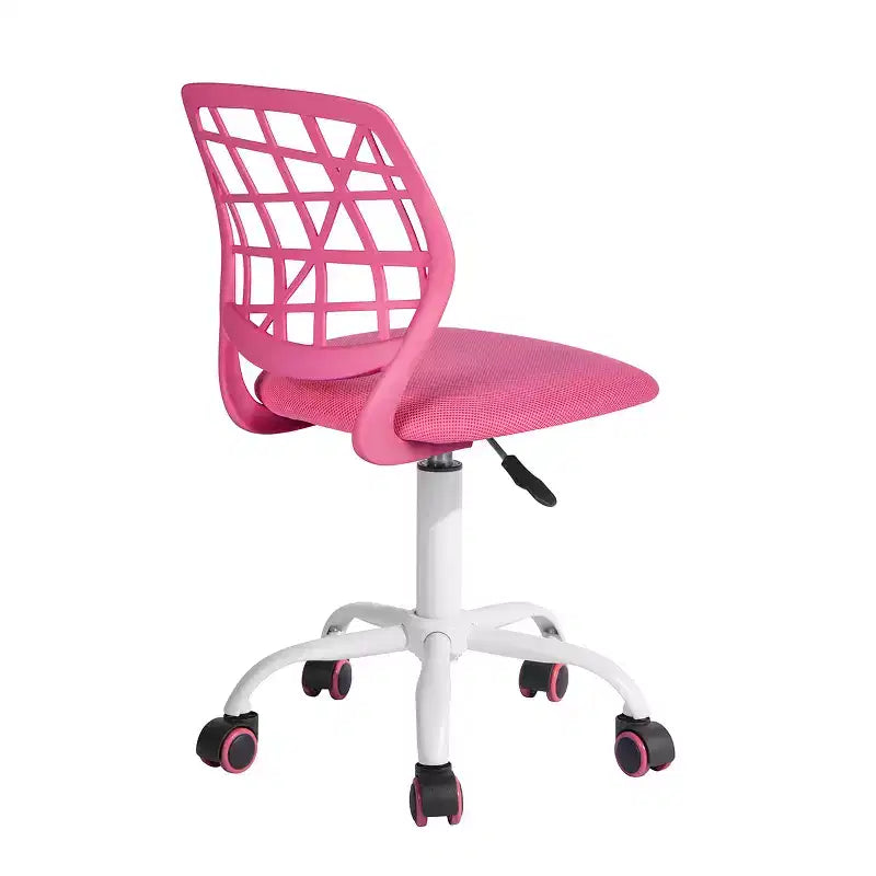 Sedia da scrivania, Sedia da ufficio regolabile per computer con schienale in plastica e sedile imbottito, Sedia girevole con ruote, Rosa