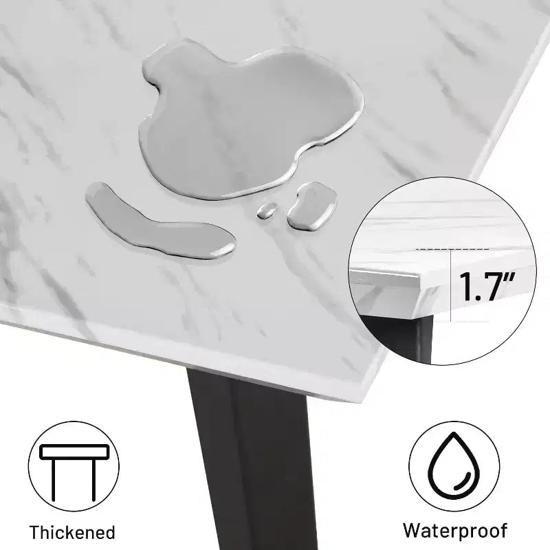 Tavolo da Pranzo per 4-6 Persone con Robusto Piano Ispessito con Stampa Effetto Marmo e Gambe in Acciaio, Tavolo Funzionale per Cucina, Bianco