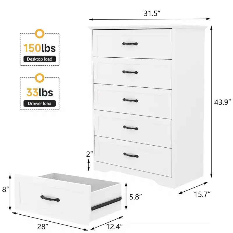 Cassettiera in legno a 6 cassetti per camera da letto con ampie maniglie in metallo, comò moderno stile rustico, organizer contenitore per camera da letto e soggiorno