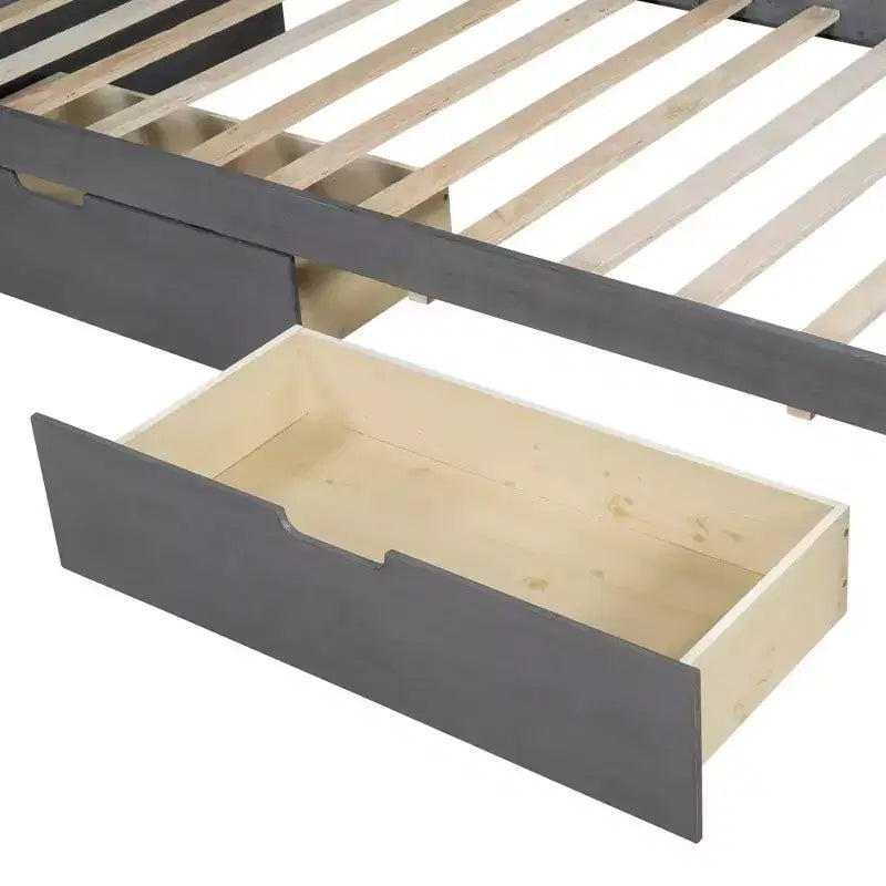 Struttura per divano letto singolo con cassetti contenitore, divano letto angolare a L in stile rustico per camera da letto, grigio