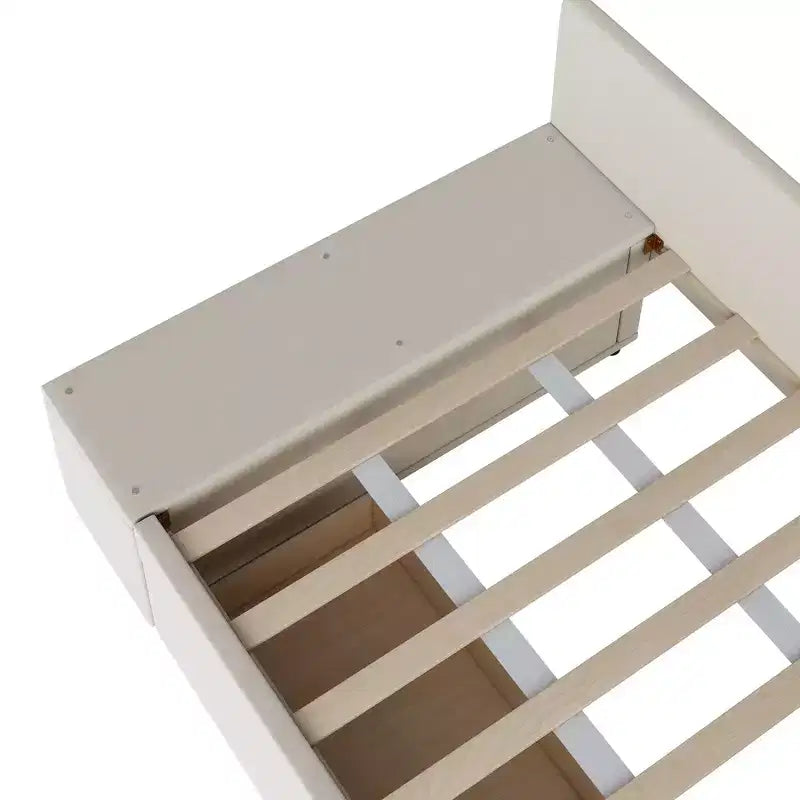 Letto a Piattaforma a L una Piazza con Contenitore Avvolgente e Cassetti, Costruzione Robusta e Durevole