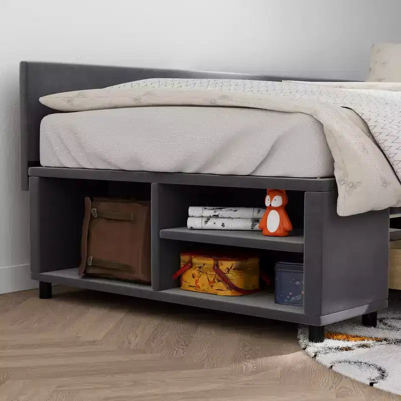 Letto a Piattaforma a L una Piazza con Contenitore Avvolgente e Cassetti, Costruzione Robusta e Durevole