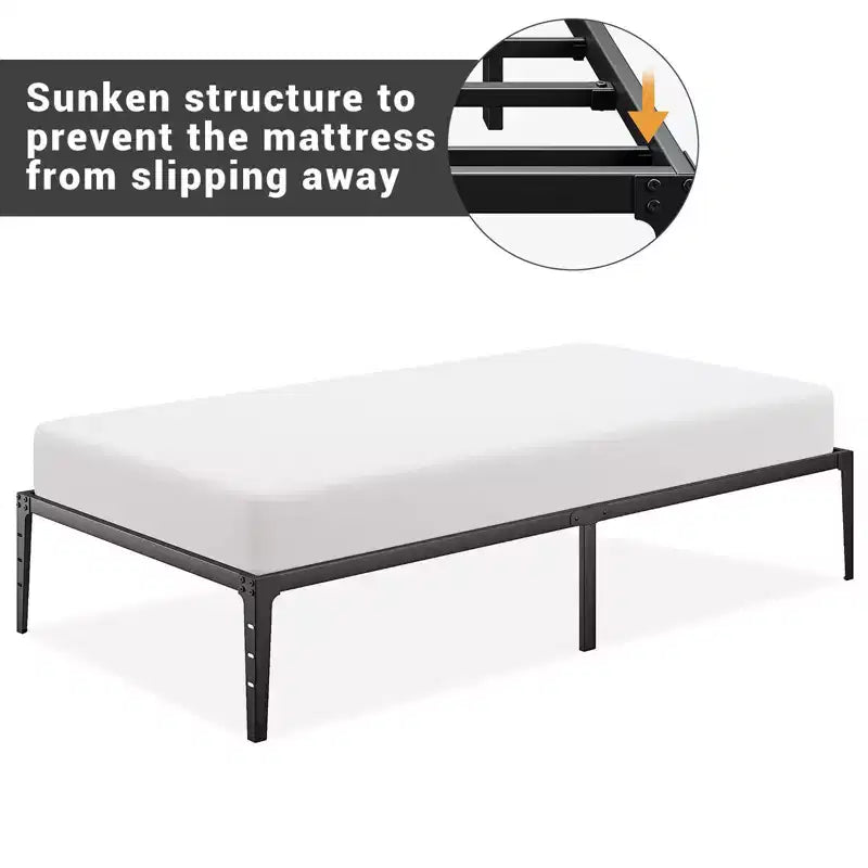 Struttura Letto Singolo Senza Testiera, Struttura Letto a Piattaforma in Metallo con 32 cm di Spazio Contenitore Sotto il Letto, Supporto a Doghe Metalliche, Nessuna Rete a Molle Necessaria
