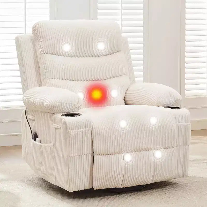 Poltrona reclinabile elevabile con massaggio e riscaldamento, poltrona reclinabile elettrica oversize, sedile home theater con 2 portabicchieri laterali, poltrona reclinabile singola a dondolo