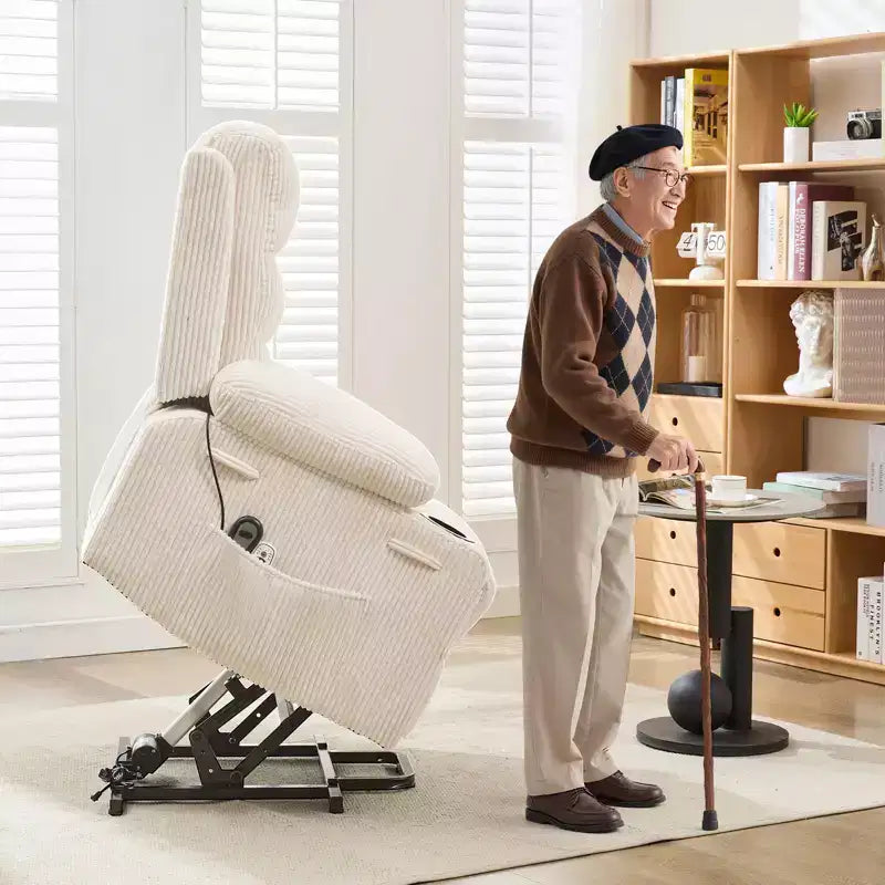 Poltrona reclinabile elevabile con massaggio e riscaldamento, poltrona reclinabile elettrica oversize, sedile home theater con 2 portabicchieri laterali, poltrona reclinabile singola a dondolo