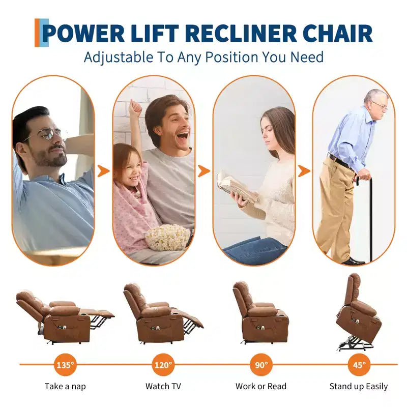 Poltrona reclinabile elevabile con massaggio e riscaldamento, poltrona reclinabile elettrica oversize, sedile home theater con 2 portabicchieri laterali, poltrona reclinabile singola a dondolo