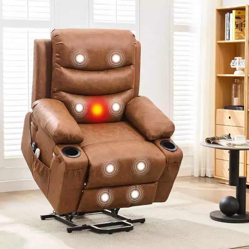 Poltrona reclinabile elevabile con massaggio e riscaldamento, poltrona reclinabile elettrica oversize, sedile home theater con 2 portabicchieri laterali, poltrona reclinabile singola a dondolo