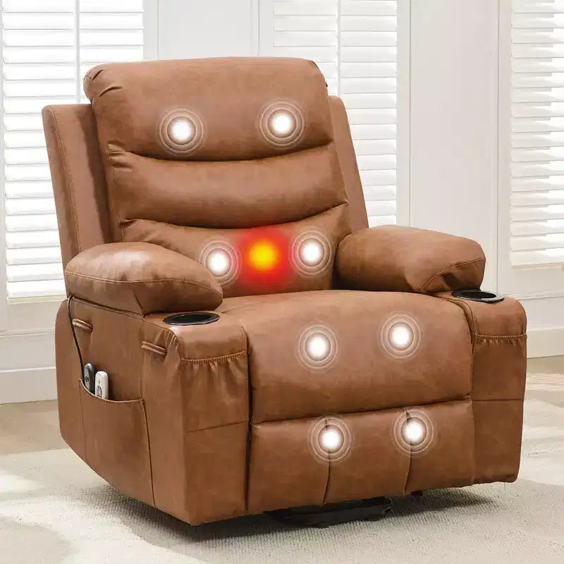 Poltrona reclinabile elevabile con massaggio e riscaldamento, poltrona reclinabile elettrica oversize, sedile home theater con 2 portabicchieri laterali, poltrona reclinabile singola a dondolo