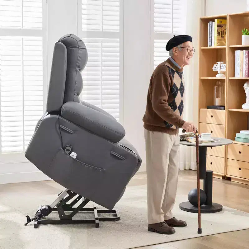 Poltrona reclinabile elevabile con massaggio e riscaldamento, poltrona reclinabile elettrica oversize, sedile home theater con 2 portabicchieri laterali, poltrona reclinabile singola a dondolo