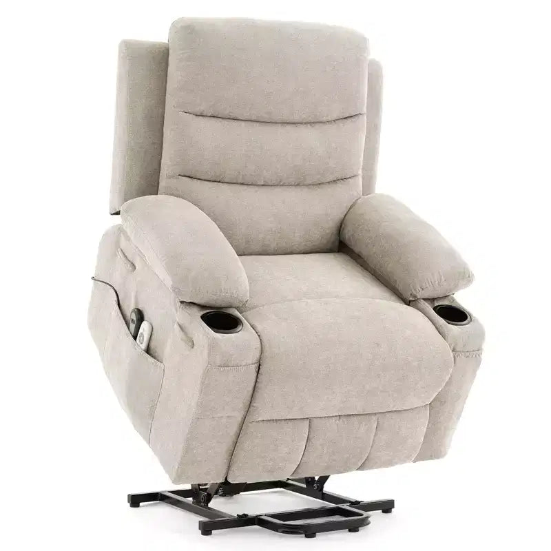 Poltrona reclinabile elevabile con massaggio e riscaldamento, poltrona reclinabile elettrica oversize, sedile home theater con 2 portabicchieri laterali, poltrona reclinabile singola a dondolo