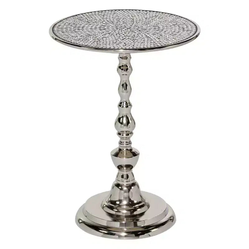 Glam Aluminum Pedestal Table Silver - Olivia & May: Round Luxury Accent, 20" Height, Metal Tabletop, 15.6" Width