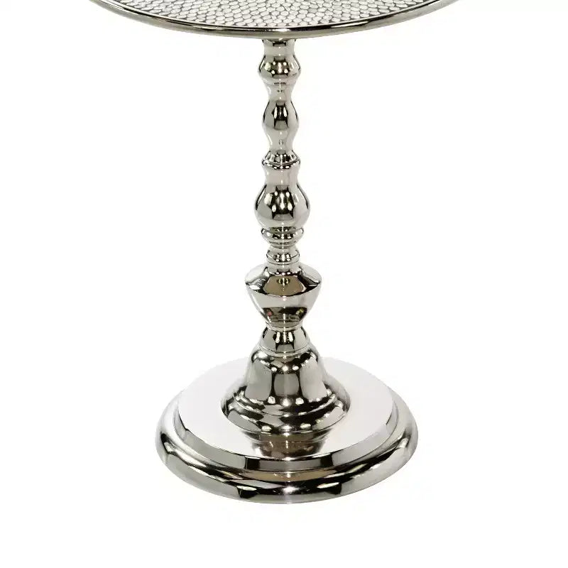 Tavolino Glam in Alluminio Piedistallo Argento: Accento Lusso Rotondo, 50,8 cm Altezza, Piano in Metallo, 39,6 cm Larghezza