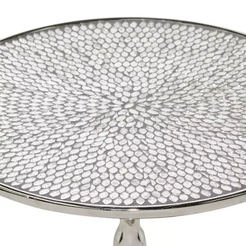 Tavolino Glam in Alluminio Piedistallo Argento: Accento Lusso Rotondo, 50,8 cm Altezza, Piano in Metallo, 39,6 cm Larghezza