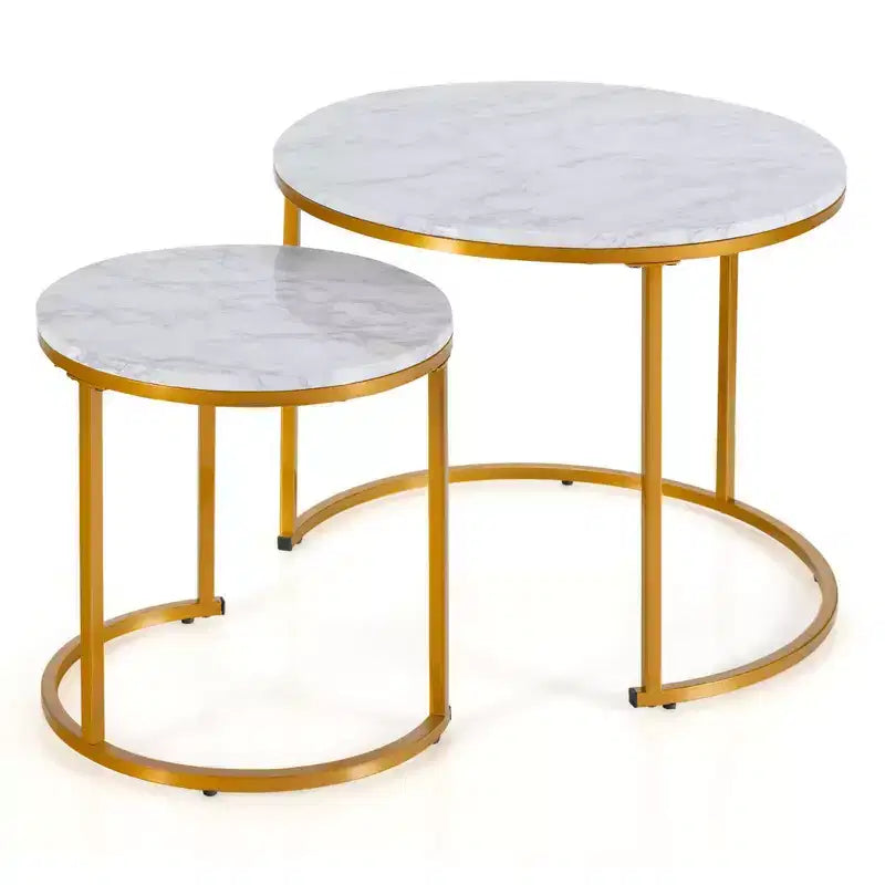 Tavolino a nido per balcone/soggiorno, tavolino rotondo moderno marrone rustico/marrone/oro