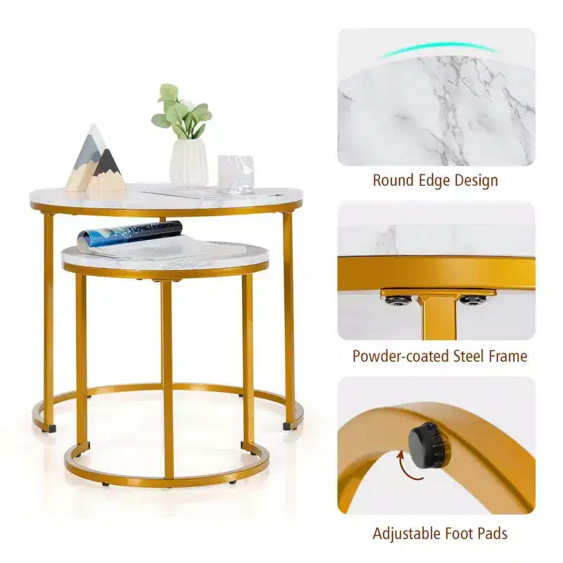 Tavolino a nido per balcone/soggiorno, tavolino rotondo moderno marrone rustico/marrone/oro