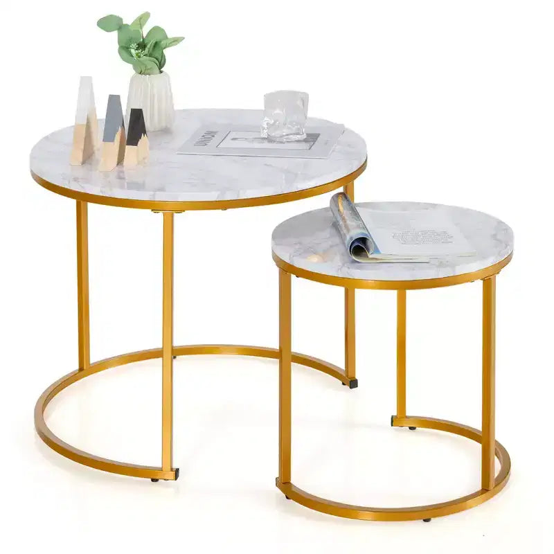 Tavolino a nido per balcone/soggiorno, tavolino rotondo moderno marrone rustico/marrone/oro