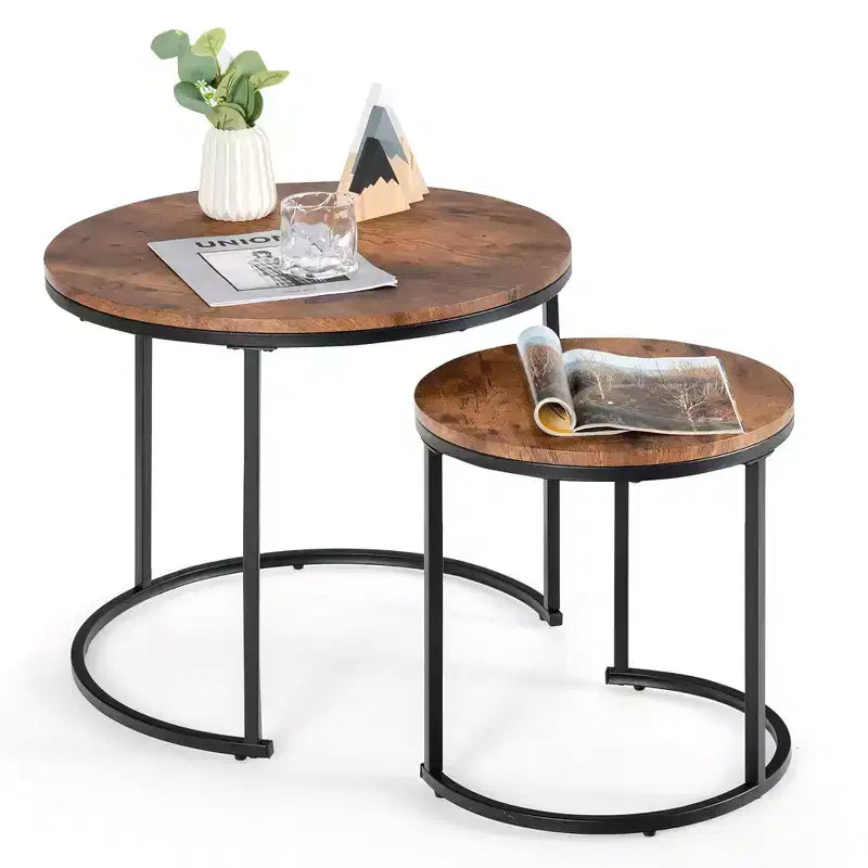 Tavolino a nido per balcone/soggiorno, tavolino rotondo moderno marrone rustico/marrone/oro