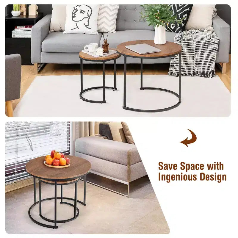 Tavolino a nido per balcone/soggiorno, tavolino rotondo moderno marrone rustico/marrone/oro