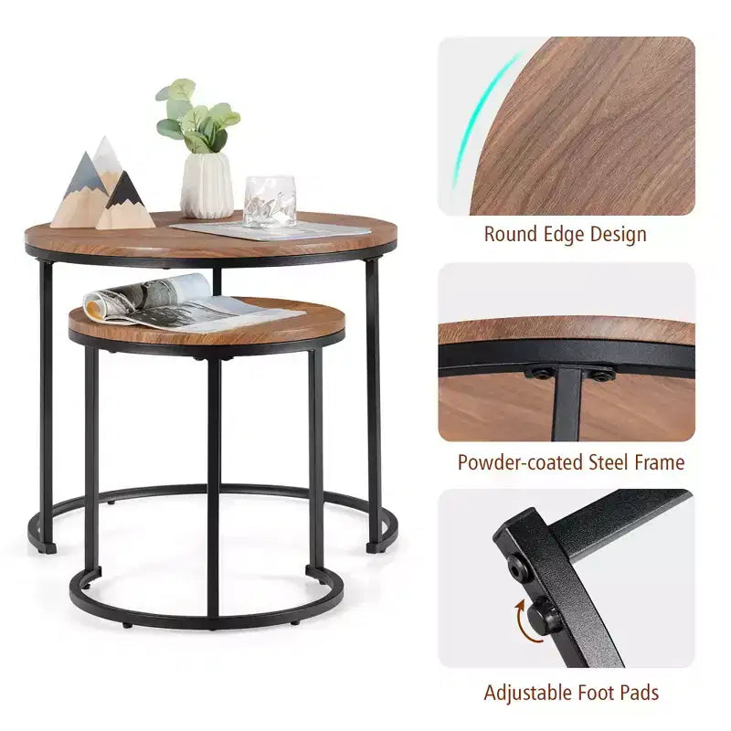Tavolino a nido per balcone/soggiorno, tavolino rotondo moderno marrone rustico/marrone/oro