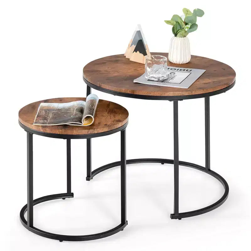 Tavolino a nido per balcone/soggiorno, tavolino rotondo moderno marrone rustico/marrone/oro